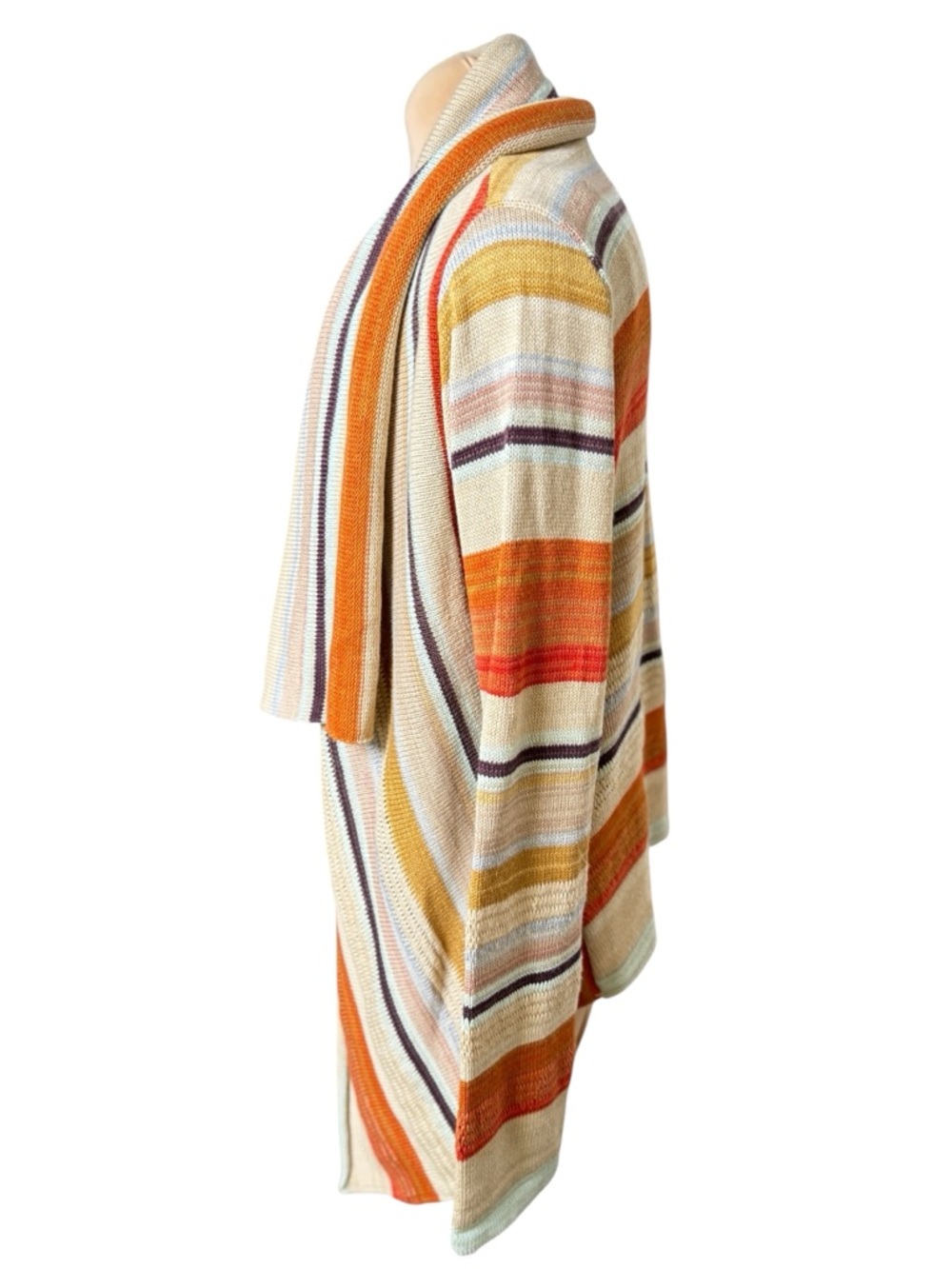 Goddis Striped Draped Open Front Cardigan Boho Lightweight Sweater M/L - Picture 3 of 9